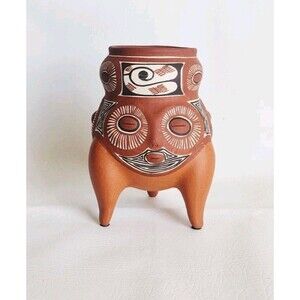 Venezuelan Folk Art Handmade Hand Painted Tree Face Small Terracotta Vase